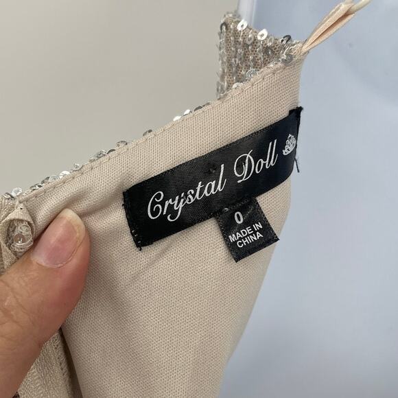 Crystal Doll Bodycon Sequin Dress Sz 0 Silver Holiday New Years Slit Y2K Club - Picture 8 of 12